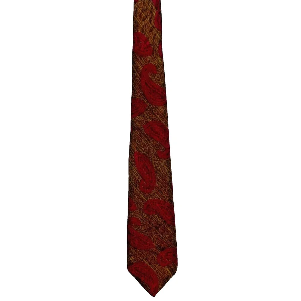 Vintage Liberty of London Tie Necktie 100% Silk Red Brown Paisley USA Career